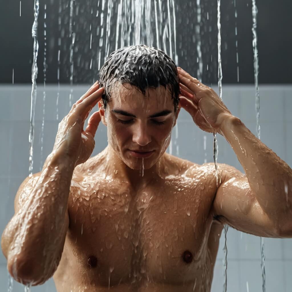 Person taking a cold shower for improved health and wellness